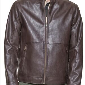 Dockers Dark Brown Leather Bomber Jacket